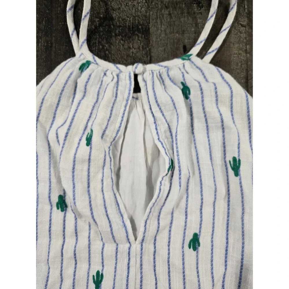 Blue Rain Cactus Embroidered Striped Halter Tank Top with Tassel Trim Medium - Picture 5 of 10